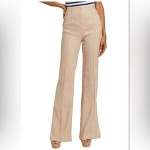 VERONICA BEARD KOMI LINEN BLEND HIGH WAIST FLARE PANTS SANDALWOOD MELANGE SZ 12